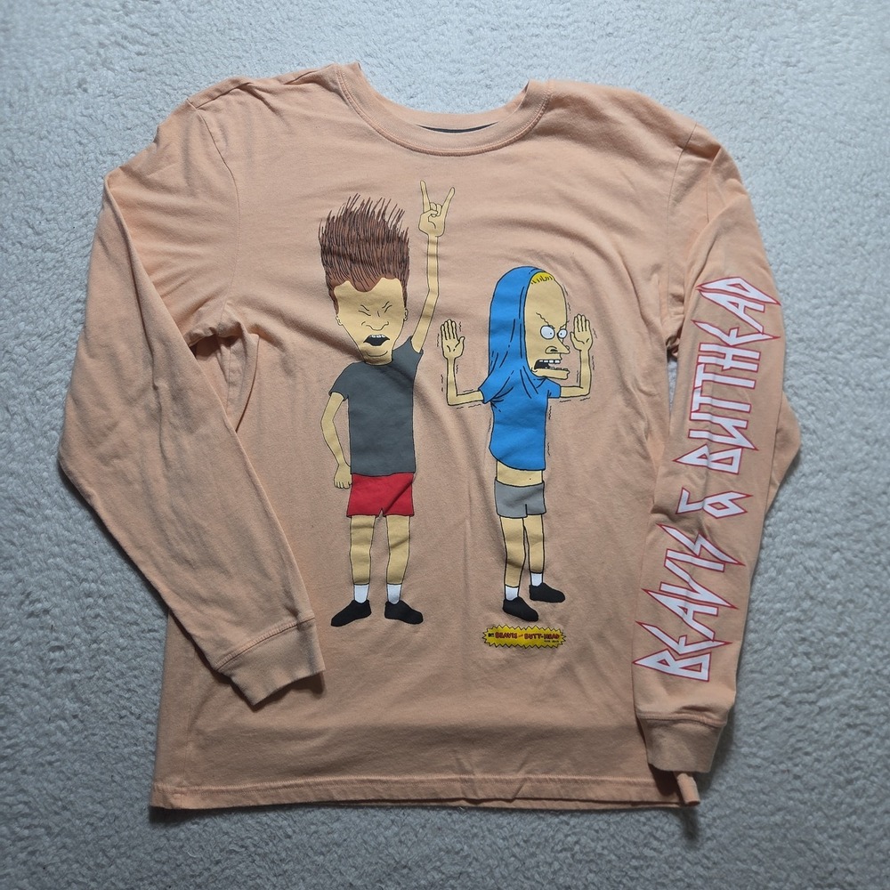 MTV Beavis and Butt-Head Long Sleeve T Shirt Mens Medium Peach Cornholio 2018